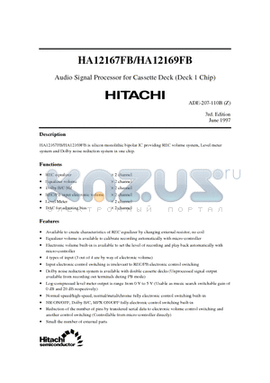 HA12167FB datasheet - Audio Signal Processor for Cassette Deck (Deck 1 Chip)