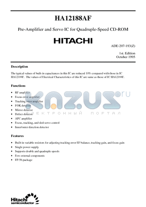 HA12188AF datasheet - Pre-Amplifier and Servo IC for Quadruple-Speed CD-ROM