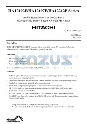 HA12198F datasheet - Audio Signal Processor for Car Deck(Decode only Dolby B-type NR with PB Amp.)