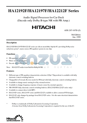 HA12192F datasheet - Audio Signal Processor for Car Deck(Decode only Dolby B-type NR with PB Amp.)