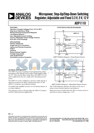 ADP1110AN-33 datasheet - Micropower, Step-Up/Step-Down Switching Regulator; Adjustable and Fixed 3.3 V, 5 V, 12 V