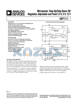 ADP1111AN-12 datasheet - Micropower, Step-Up/Step-Down SW Regulator; Adjustable and Fixed 3.3 V, 5 V, 12 V