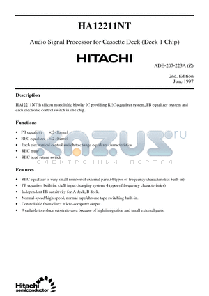 HA12211NT datasheet - Audio Signal Processor for Cassette Deck (Deck 1 Chip)