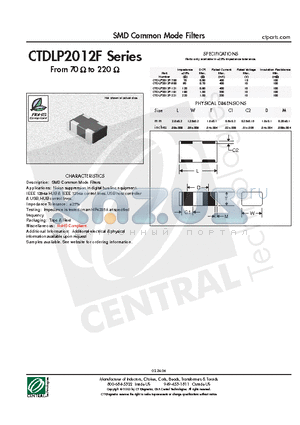 CTDLP2012F-900 datasheet - SMD Common Mode Filters