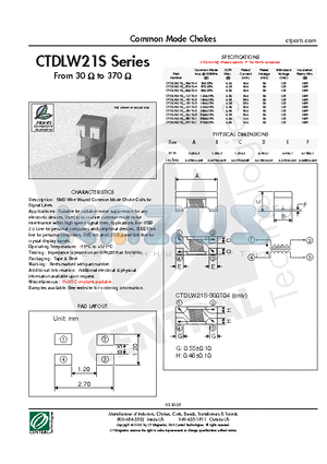 CTDLW21S datasheet - Common Mode Chokes