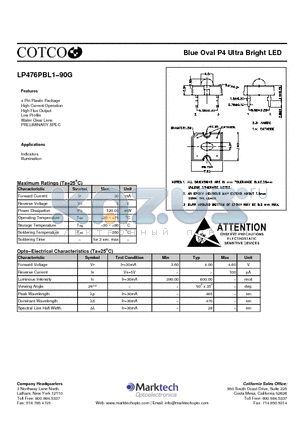 LP476PBL1-90G datasheet - Blue Oval P4 Ultra Bright LED