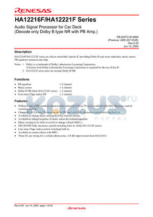 HA12216F datasheet - Audio Signal Processor for Car Deck (Decode only Dolby B type NR with PB Amp.)