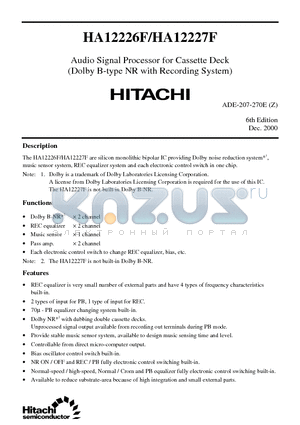 HA12227F datasheet - Audio Signal Processor for Cassette Deck(Dolby B-type NR with Recording System)