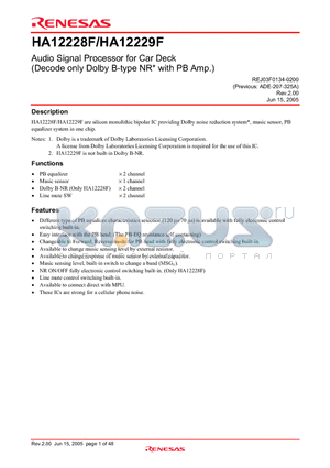 HA12229F datasheet - Audio Signal Processor for Car Deck (Decode only Dolby B-type NR* with PB Amp.)