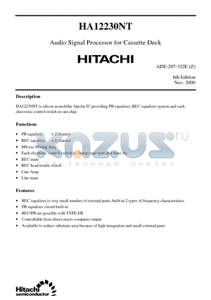 HA12230NT datasheet - Audio Signal Processor for Cassette Deck