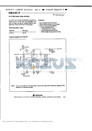 HA13117 datasheet - 14W BTL Audio Power Ampillfier