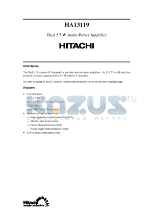 HA13119 datasheet - Dual 5.5 W Audio Power Amplifier