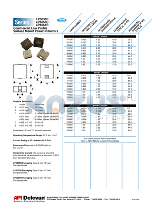 LP5050R-1R5M datasheet - Commercial Low Profile Surface Mount Power Inductors