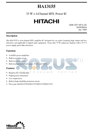 HA13155 datasheet - 33 W x 4-Channel BTL Power IC