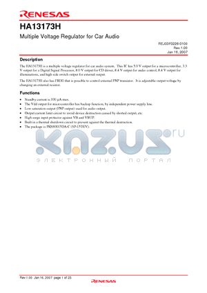 HA13173H datasheet - Multiple Voltage Regulator for Car Audio