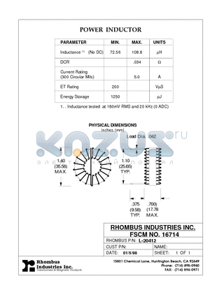 L-20412 datasheet - POWER INDUCTOR