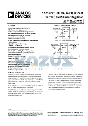 ADP122 datasheet - 5.5 V Input, 300 mA, Low Quiescent Current, CMOS Linear Regulator