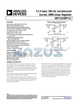 ADP123 datasheet - 5.5 V Input, 300 mA, Low Quiescent Current, CMOS Linear Regulator