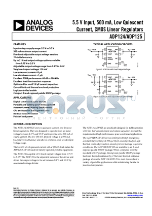ADP124ARHZ-2.7-R7 datasheet - 5.5 V Input, 500 mA, Low Quiescent Current, CMOS Linear Regulators