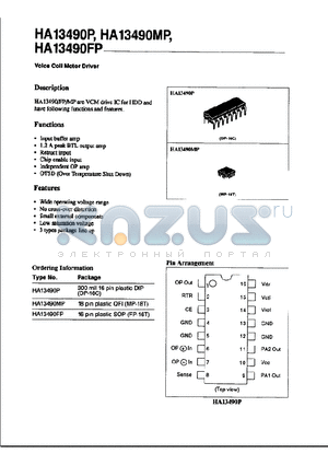 HA13490 datasheet - VOICE COLL MOTOR DRIVER