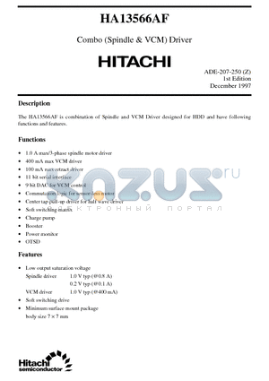 HA13556AF datasheet - Combination of Spindle and VCM Driver designed for HDD and have Following Functions and Features