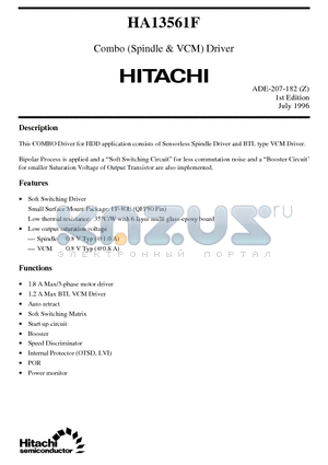 HA13561 datasheet - Combo (Spindle & VCM) Driver