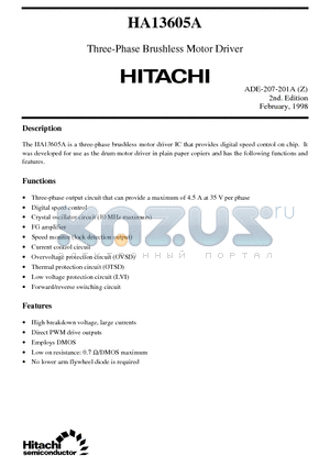 HA13605A datasheet - Three-Phase Brushless Motor Driver