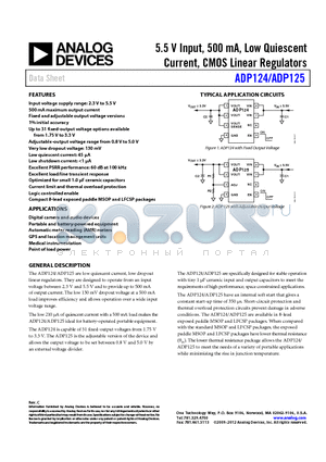 ADP125ACPZ-R7 datasheet - 5.5 V Input, 500 mA, Low Quiescent Current, CMOS Linear Regulators