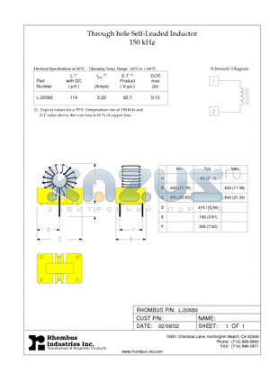 L-20580 datasheet - Through hole Self-Leaded Inductor