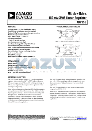 ADP150ACBZ-2.8-R7 datasheet - Ultralow Noise, 150 mA CMOS Linear Regulator