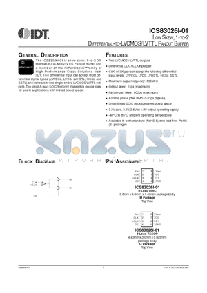 ICS83026BGI-01LFT datasheet - LOW SKEW, 1-TO-2 DIFFERENTIAL-TO-LVCMOS/LVTTL FANOUT BUFFER