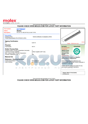 67799-0007 datasheet - 50 CKT CF RECEPTACLE SMT TYPE