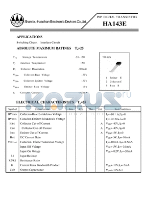 HA143E datasheet - PNP SILICON TRANSISTOR