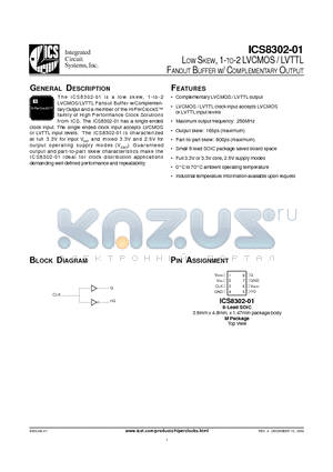 ICS8302AM-01 datasheet - LOW SKEW, 1-TO-2 LVCMOS / LVTTL FANOUT BUFFER W/ COMPLEMENTARY OUTPUT