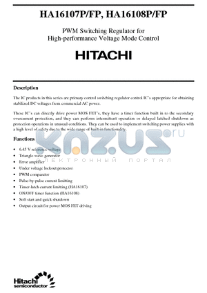 HA16107FP datasheet - PWM Switching Regulator for High-performance Voltage Mode Control