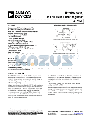ADP150AUJZ-3.3-R7 datasheet - Ultralow Noise, 150 mA CMOS Linear Regulator