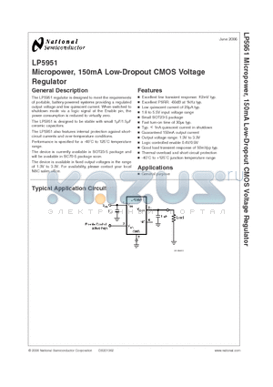 LP5951MF-2.8 datasheet - Micropower, 150mA Low-Dropout CMOS Voltage Regulator