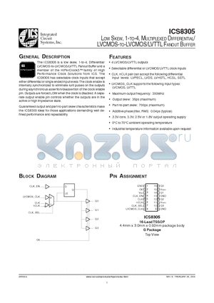 ICS8305AG datasheet - LOW SKEW, 1-TO-4, MULTIPLEXED DIFFERENTIAL/ LVCMOS-TO-LVCMOS/LVTTL FANOUT BUFFER