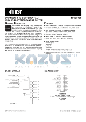 ICS8308I datasheet - LOW SKEW, 1-TO-8 DIFFERENTIAL/LVCMOS-TO-LVCMOS FANOUT BUFFER