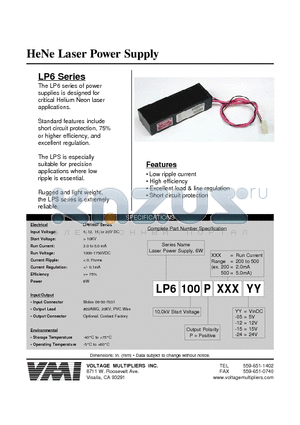 LP6100P200-12 datasheet - HeNe Laser Power Supply