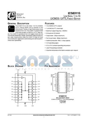 ICS83115BRT datasheet - LOW SKEW, 1-TO-16 LVCMOS / LVTTL FANOUT BUFFER