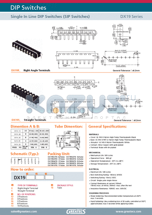 DX19 datasheet - Single In Line DIP Switches (SIP Switches)