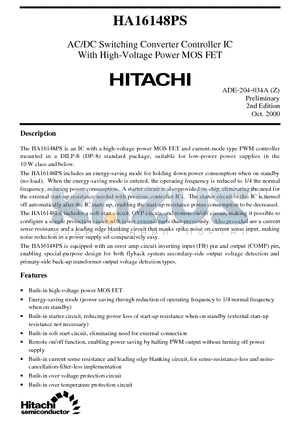 HA16148PS datasheet - AC/DC Switching Converter Controller IC With High-Voltage Power MOS FET