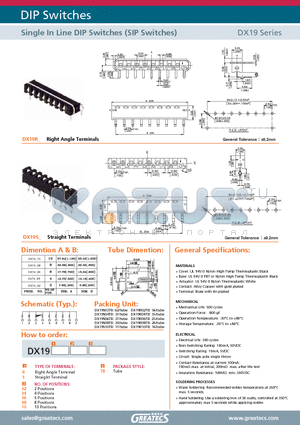 DX19S datasheet - Single In Line DIP Switches (SIP Switches)