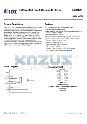 ICS831721I datasheet - Differential Clock/Data Multiplexer