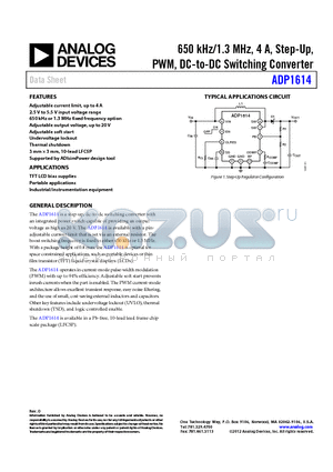 ADP1614 datasheet - 650 kHz/1.3 MHz, 4 A, Step-Up