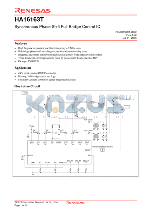 HA16163T datasheet - Synchronous Phase Shift Full-Bridge Control IC