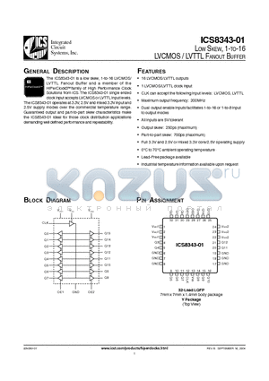 ICS8343AY-01LFT datasheet - LOW SKEW, 1-TO-16 LVCMOS / LVTTL FANOUT BUFFER