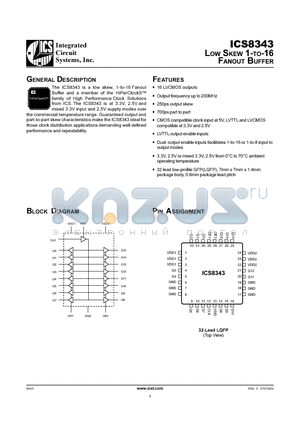 ICS8343YT datasheet - Low Skew 1-to-16 Fanout Buffer