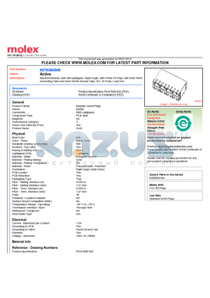 67838-0806 datasheet - Stacked Modular Jack with lightpipes, Right Angle, with Press-Fit Pegs, with Side PanelGrounding Tabs and Inner Shield Ground Tabs, 8/2, 16 Ports, Lead free